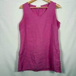 Soft Surroundings Pink Sleeveless V-Neck Tank‎ Top Medium 100% linen